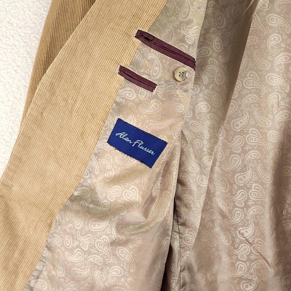 Alan Flusser Corduroy Blazer Mens 42R Tan Academic Sport Coat Luxury Preppy - Picture 6 of 13